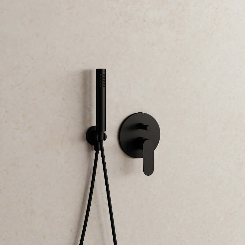 Set Incasso Doccia con Deviatore Nero con Braccio Doccia e Soffione Ø 20 cm - Neptune