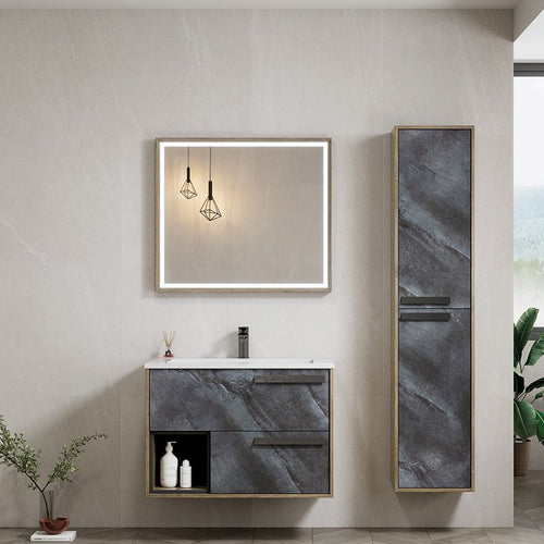 Mobile Bagno Sospeso 100 cm Grigio Forest con Specchio Led Switch Porto – Spazio
