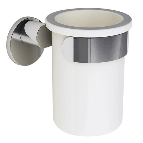 Portaspazzolino Round - Saniplast, portabicchiere in vetro satinato e supporto in metallo cromato.