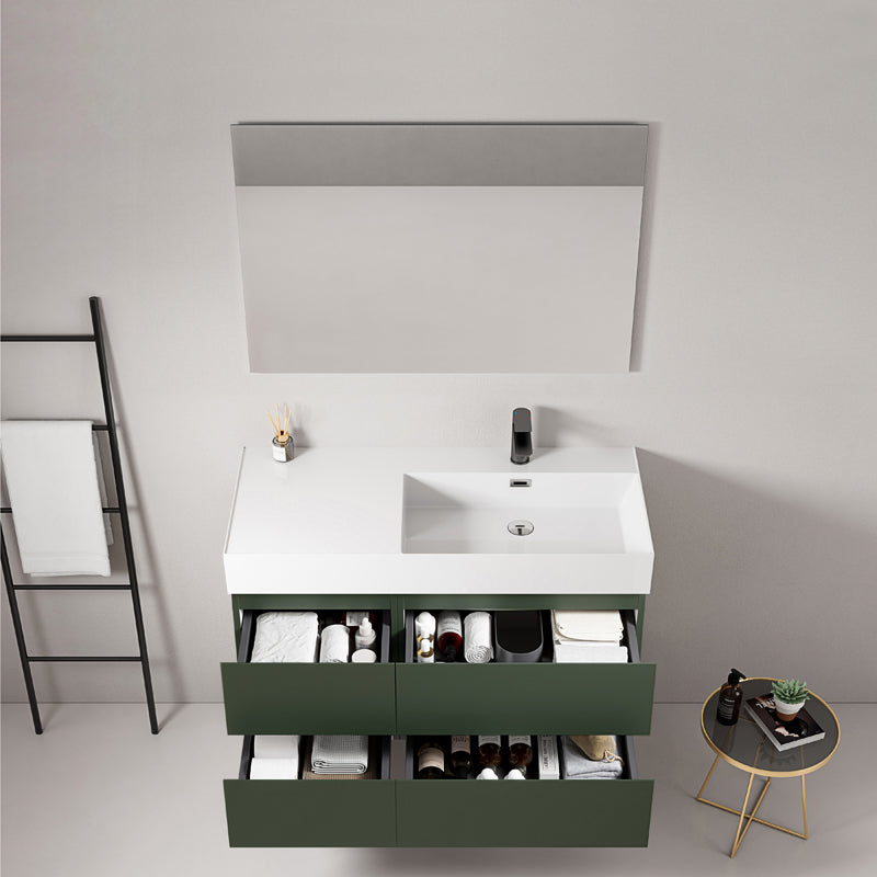Mobile bagno sospeso 100 cm Verde Comodoro Lavabo a Destra in Resina Specchio Quadro - Fiji Paint