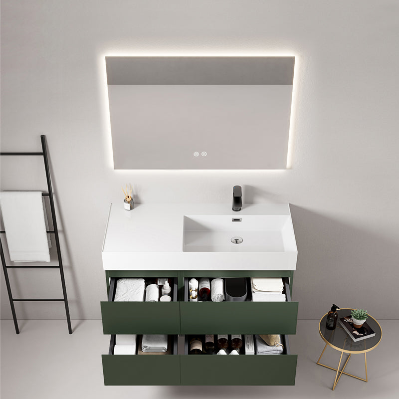 Mobile bagno sospeso 100 cm Verde Comodoro Lavabo a Destra in Resina Specchio Quadro Retroilluminato - Fiji Paint