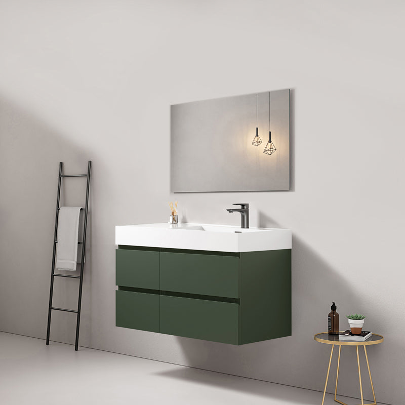 Mobile bagno sospeso 100 cm Verde Comodoro Lavabo a Destra in Resina Specchio Quadro - Fiji Paint