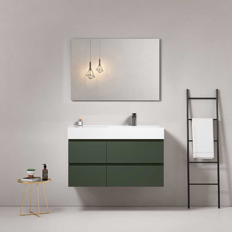 Mobile bagno sospeso 100 cm Verde Comodoro Lavabo a Destra in Resina Specchio Quadro - Fiji Paint