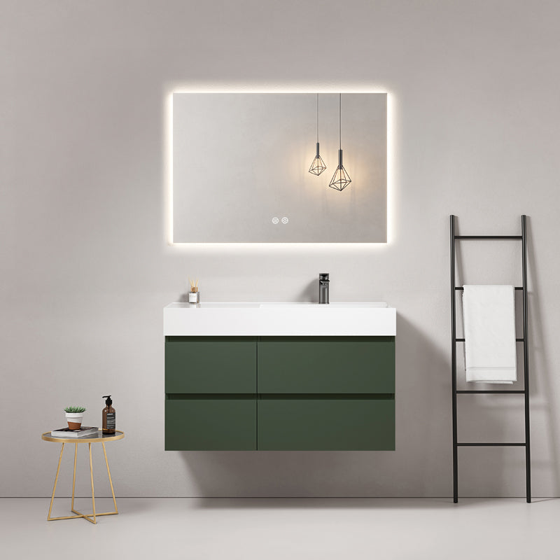 Mobile bagno sospeso 100 cm Verde Comodoro Lavabo a Destra in Resina Specchio Quadro Retroilluminato - Fiji Paint
