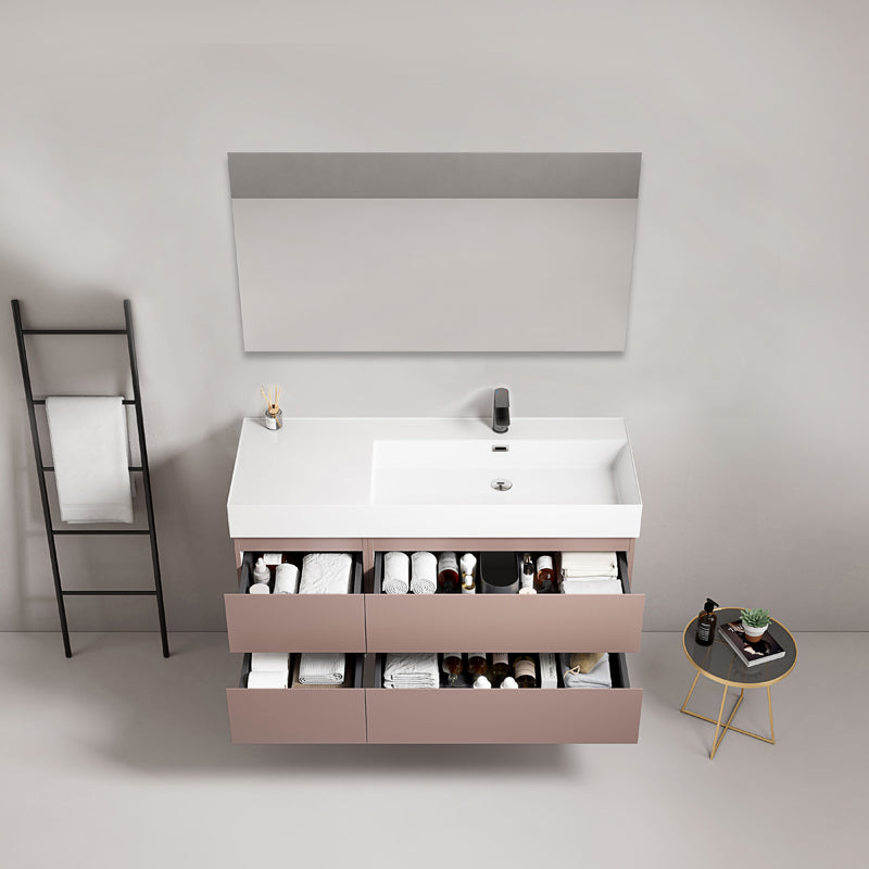 Mobile bagno sospeso 120 cm Rosa Retro Lavabo a Destra in Resina Specchio Quadro - Fiji Paint