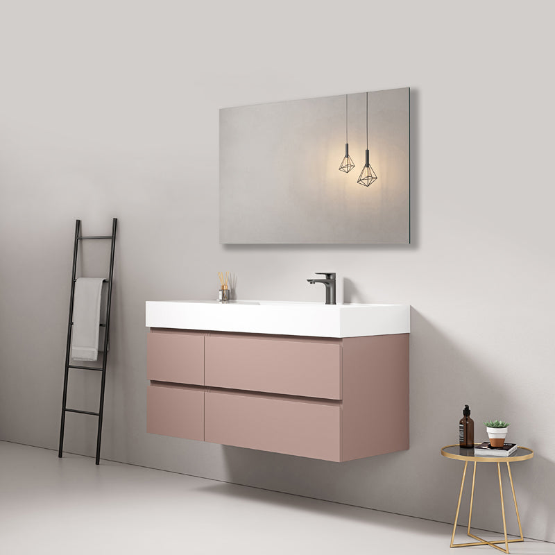 Mobile bagno sospeso 120 cm Rosa Retro Lavabo a Destra in Resina Specchio Quadro - Fiji Paint