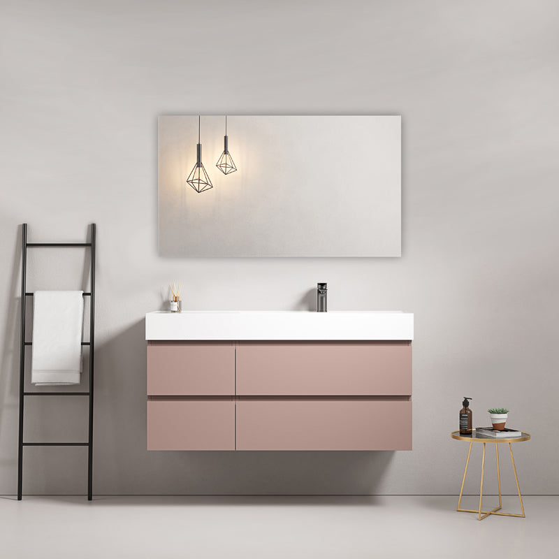 Mobile bagno sospeso 120 cm Rosa Retro Lavabo a Destra in Resina Specchio Quadro - Fiji Paint