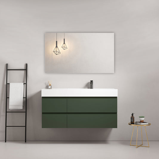 Mobile bagno sospeso 120 cm Verde Comodoro Lavabo a Destra in Resina Specchio Quadro - Fiji Paint