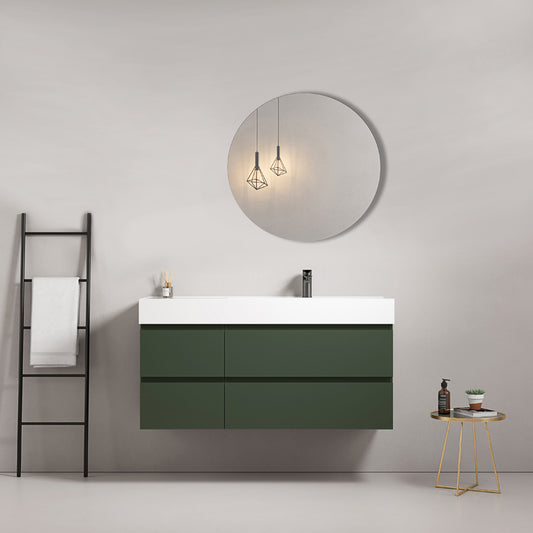 Mobile bagno sospeso 120 cm Verde Comodoro Lavabo a Destra in Resina Specchio Tondo - Fiji Paint