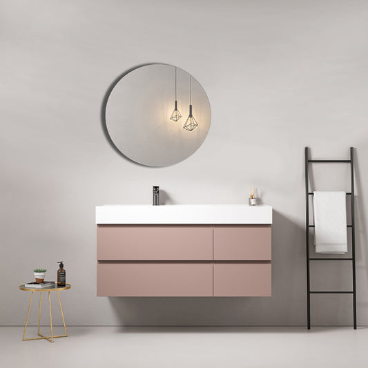 Mobile bagno sospeso 120 cm Rosa Retro Lavabo a Sinistra in Resina Specchio Tondo - Fiji Paint