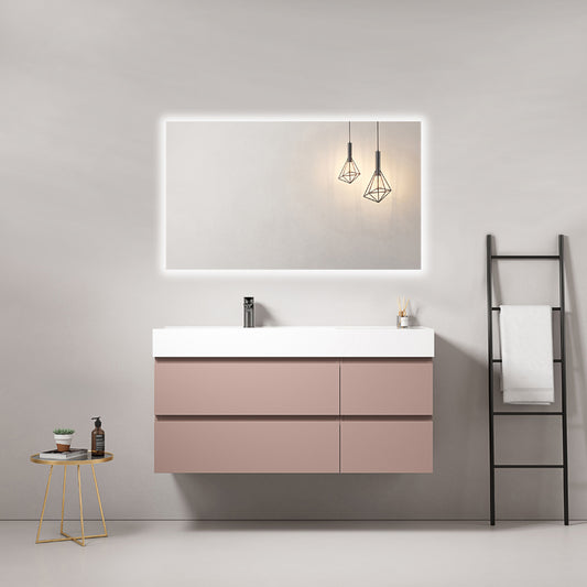 Mobile bagno sospeso 120 cm Rosa Retro Lavabo a Sinistra in Resina Specchio Quadro Retroilluminato - Fiji Paint