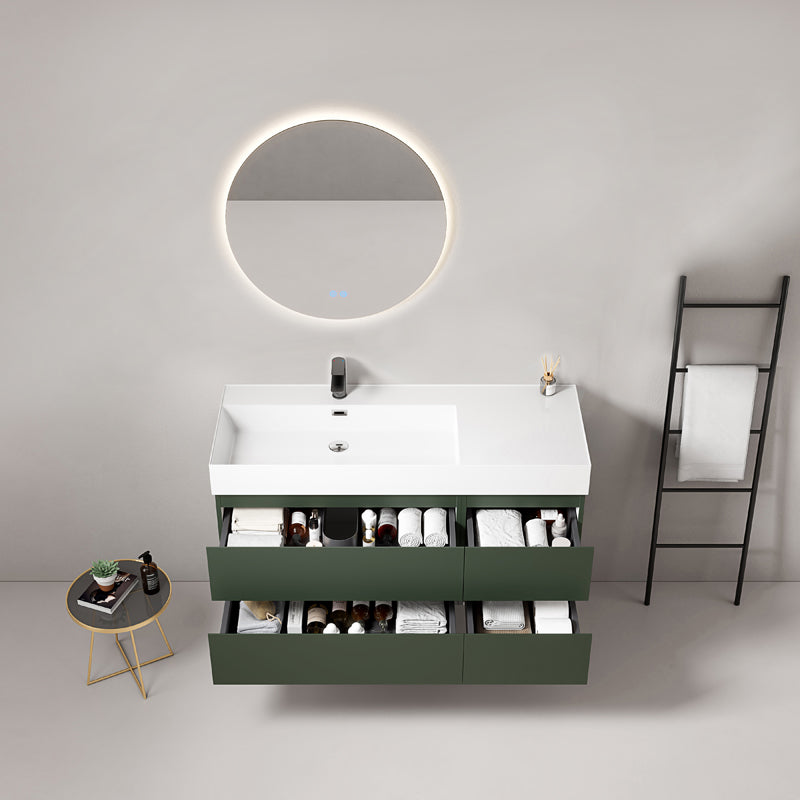 Mobile bagno sospeso 120 cm Verde Comodoro Lavabo a Sinistra in Resina Specchio Tondo Retroilluminato - Fiji Paint