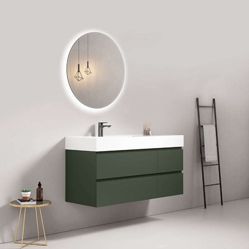 Mobile bagno sospeso 120 cm Verde Comodoro Lavabo a Sinistra in Resina Specchio Tondo Retroilluminato - Fiji Paint