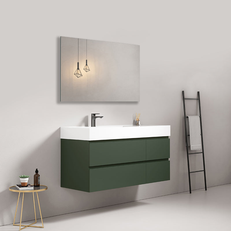 Mobile bagno sospeso 120 cm Verde Comodoro Lavabo a Sinistra in Resina Specchio Quadro - Fiji Paint