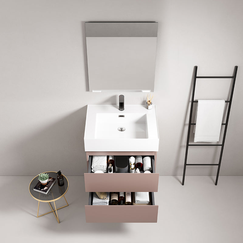 60cm Wall-hung Bathroom Cabinet Pink Retro Resin Sink Mirror Square - Fiji Paint