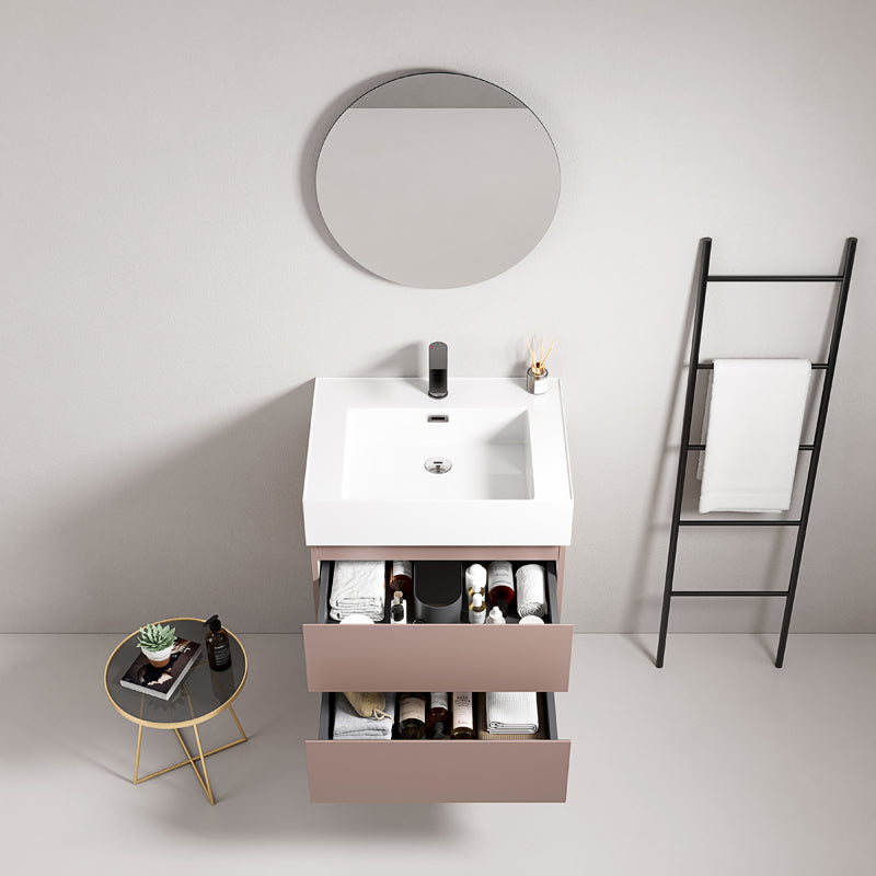 60cm Wall-hung Bathroom Cabinet Pink Retro Resin Sink Round Mirror - Fiji Paint