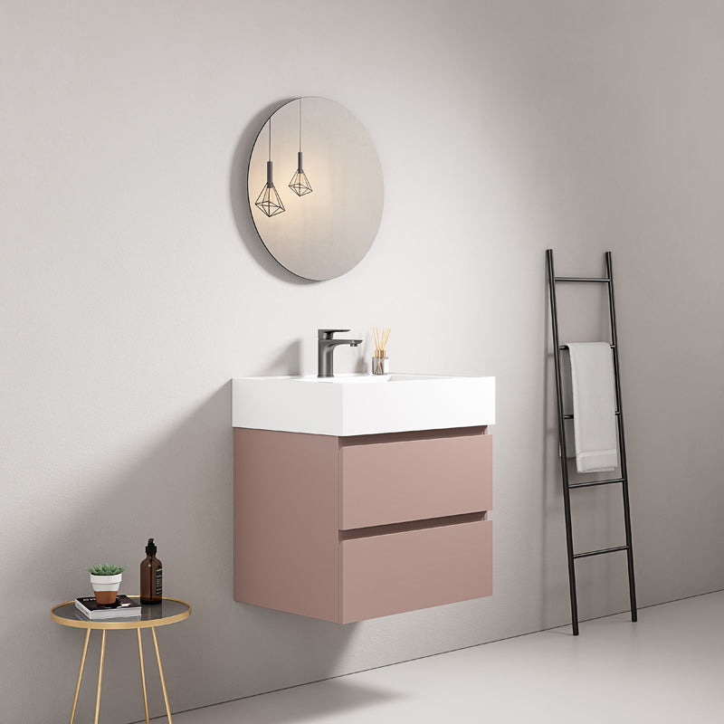 60cm Wall-hung Bathroom Cabinet Pink Retro Resin Sink Round Mirror - Fiji Paint