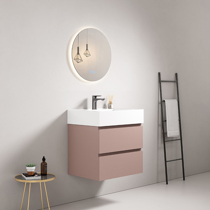 60cm Wall-hung Bathroom Cabinet Pink Retro Resin Sink Round Backlit Mirror - Fiji Paint