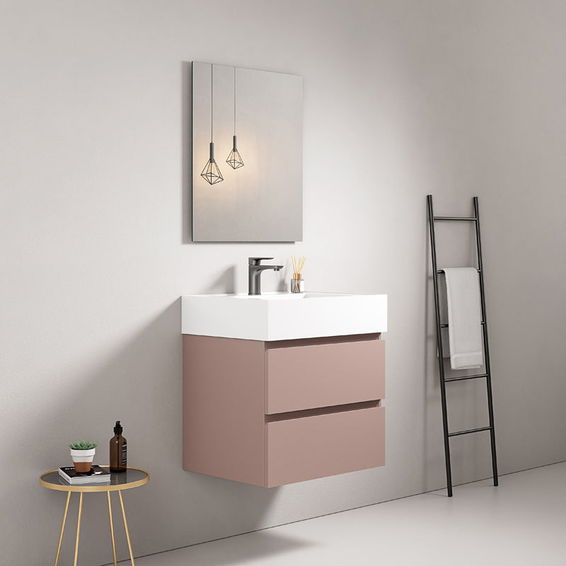 60cm Wall-hung Bathroom Cabinet Pink Retro Resin Sink Mirror Square - Fiji Paint