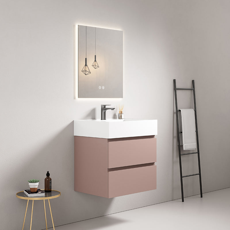 60cm Wall-hung Bathroom Cabinet Pink Retro Resin Sink Backlit Picture Mirror - Fiji Paint
