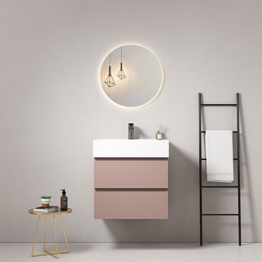 60cm Wall-hung Bathroom Cabinet Pink Retro Resin Sink Round Backlit Mirror - Fiji Paint