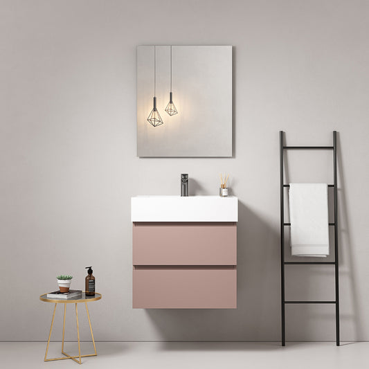 60cm Wall-hung Bathroom Cabinet Pink Retro Resin Sink Mirror Square - Fiji Paint