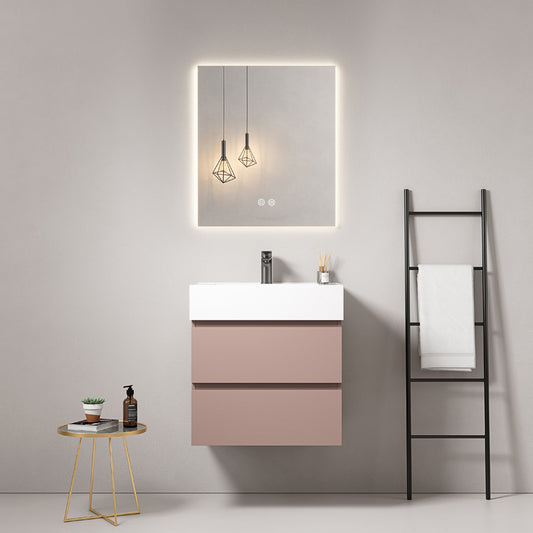 60cm Wall-hung Bathroom Cabinet Pink Retro Resin Sink Backlit Picture Mirror - Fiji Paint