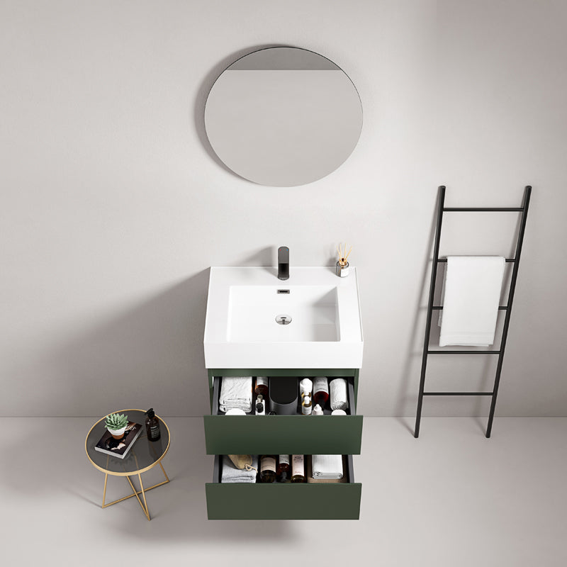 60cm suspended bathroom cabinet Green Comodoro Resin sink Round mirror - Fiji Paint