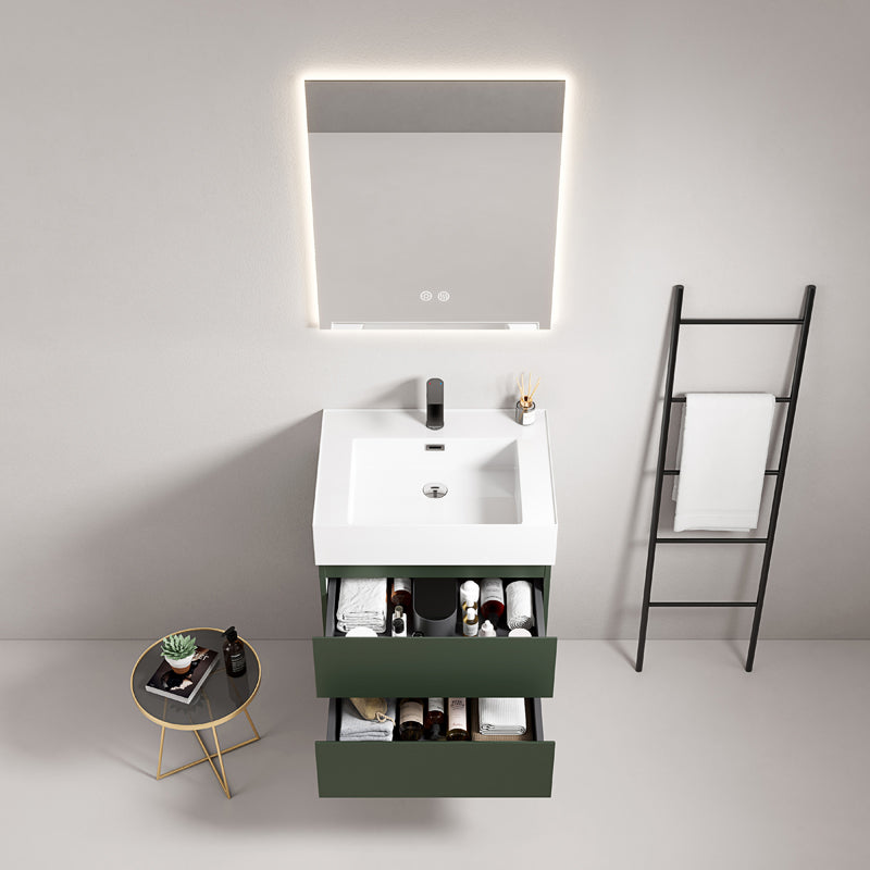 60cm Wall-hung Bathroom Cabinet Comodoro Green Resin Sink Backlit Mirror - Fiji Paint