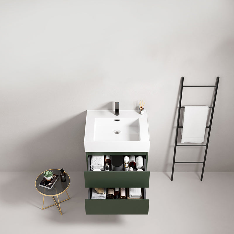 60cm suspended bathroom cabinet Green Comodoro Resin washbasin without mirror - Fiji Paint