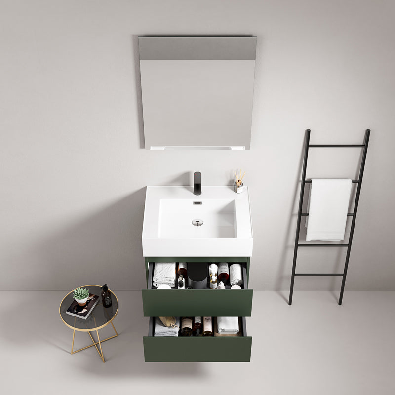 60cm suspended bathroom cabinet Green Comodoro Resin sink Mirror Quadro - Fiji Paint