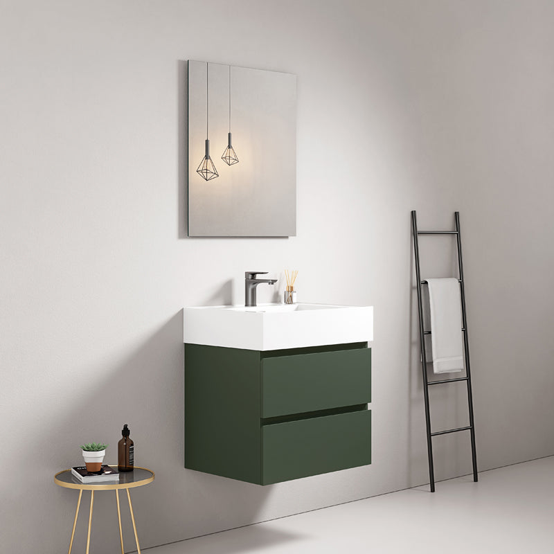 60cm suspended bathroom cabinet Green Comodoro Resin sink Mirror Quadro - Fiji Paint