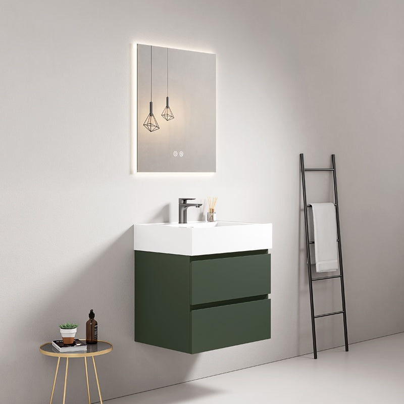 60cm Wall-hung Bathroom Cabinet Comodoro Green Resin Sink Backlit Mirror - Fiji Paint
