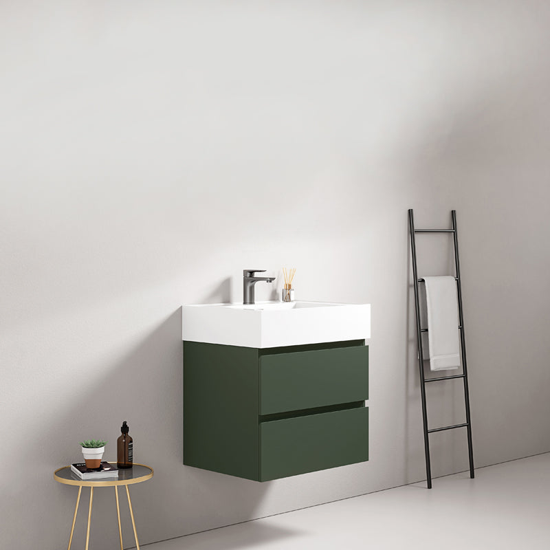 60cm suspended bathroom cabinet Green Comodoro Resin washbasin without mirror - Fiji Paint