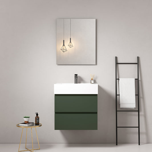 60cm suspended bathroom cabinet Green Comodoro Resin sink Mirror Quadro - Fiji Paint
