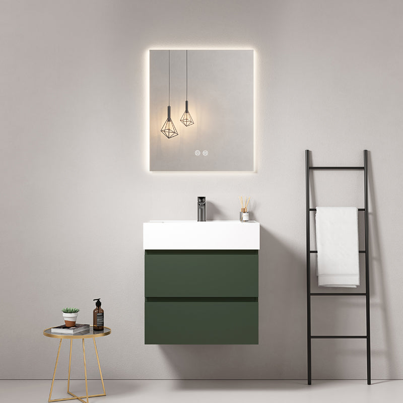 60cm Wall-hung Bathroom Cabinet Comodoro Green Resin Sink Backlit Mirror - Fiji Paint
