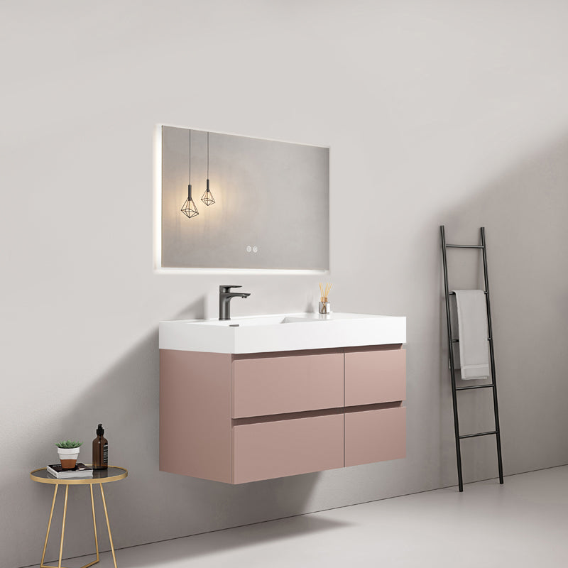 Mobile bagno sospeso 100 cm Rosa Retro Lavabo a Sinistra in Resina Specchio Quadro Retroilluminato - Fiji Paint