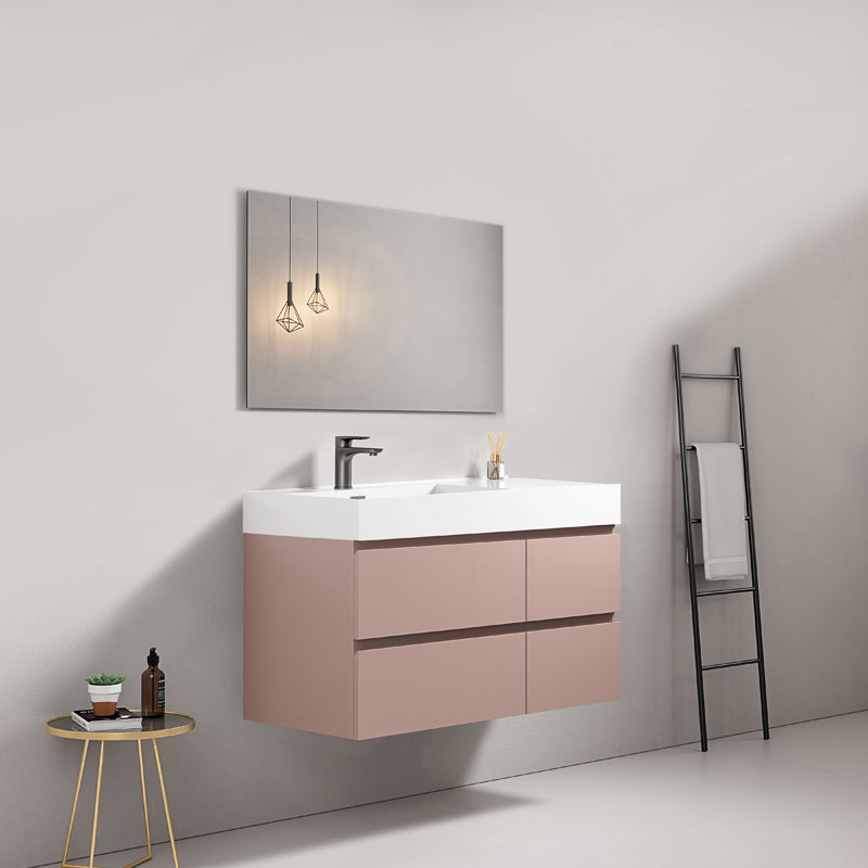 Mobile bagno sospeso 100 cm Rosa Retro Lavabo a Sinistra in Resina Specchio Quadro - Fiji Paint