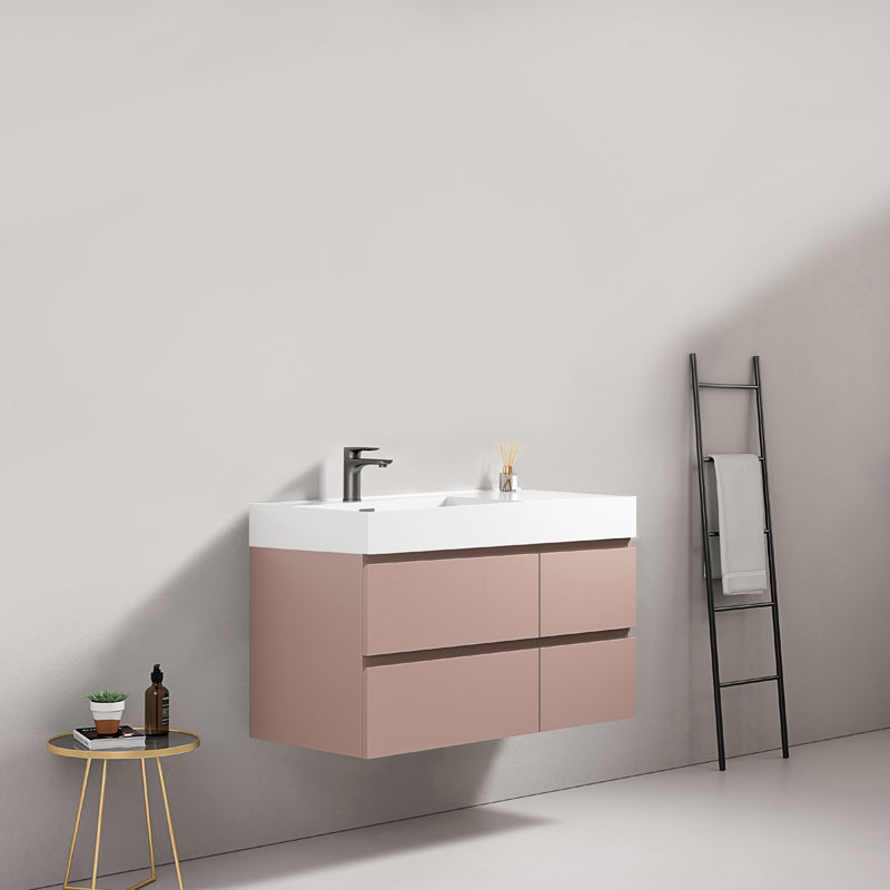 Mobile bagno sospeso 100 cm Rosa Retro Lavabo a Sinistra in Resina Senza Specchio - Fiji Paint