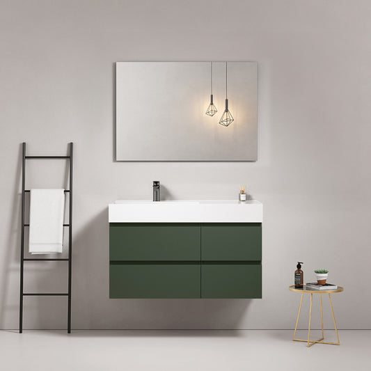 Bathroom Cabinet Wall-hung 100 cm Green Comodoro Left-hand Sink in Resin Mirror Square - Fiji Paint