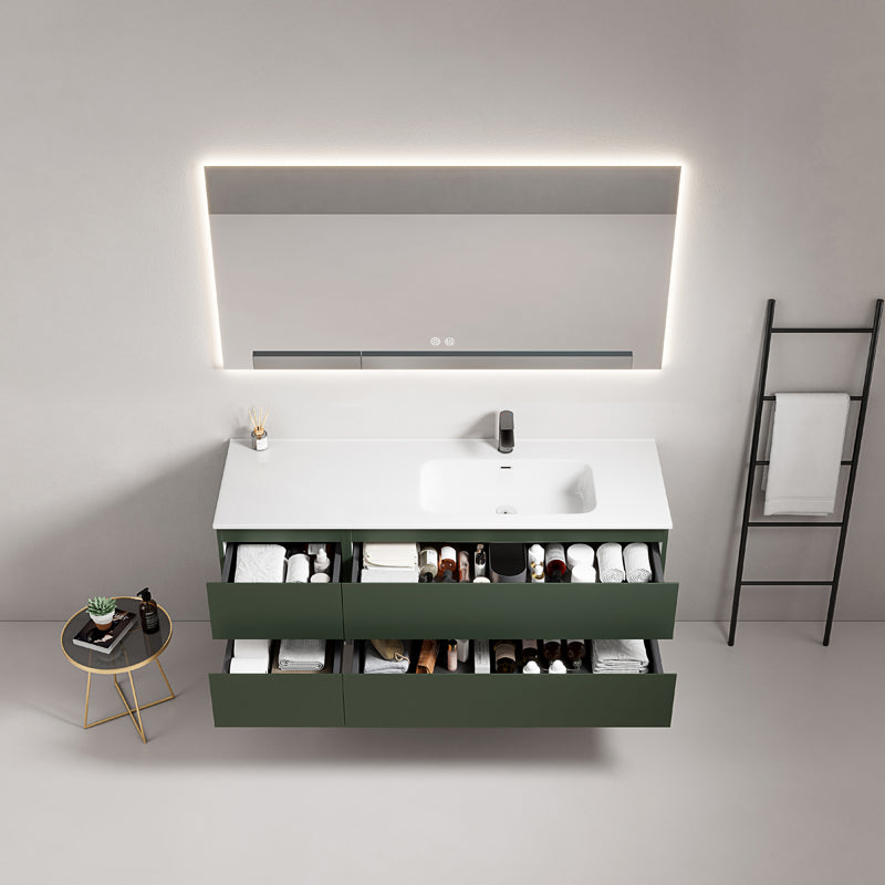 Mobile bagno sospeso 140 cm Verde Comodoro Lavabo a Destra in Resina Specchio Quadro Retroilluminato - Fiji Paint