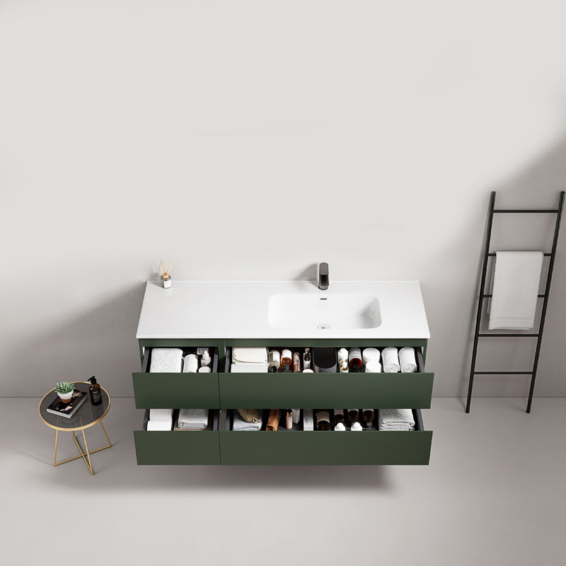 Mobile bagno sospeso 140 cm Verde Comodoro Lavabo a Destra in Resina Senza Specchio - Fiji Paint