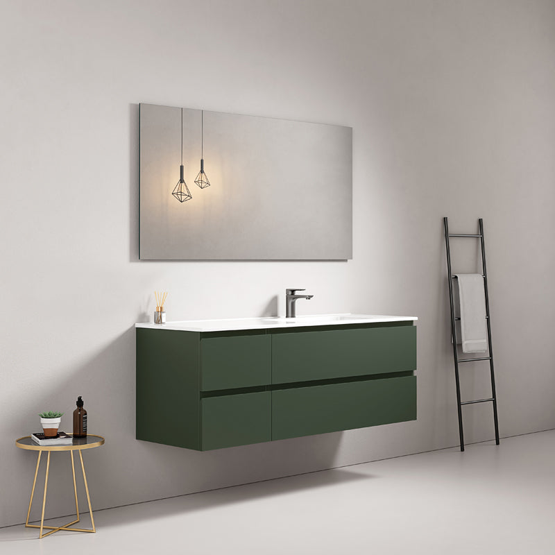 Mobile bagno sospeso 140 cm Verde Comodoro Lavabo a Destra in Resina Specchio Quadro - Fiji Paint