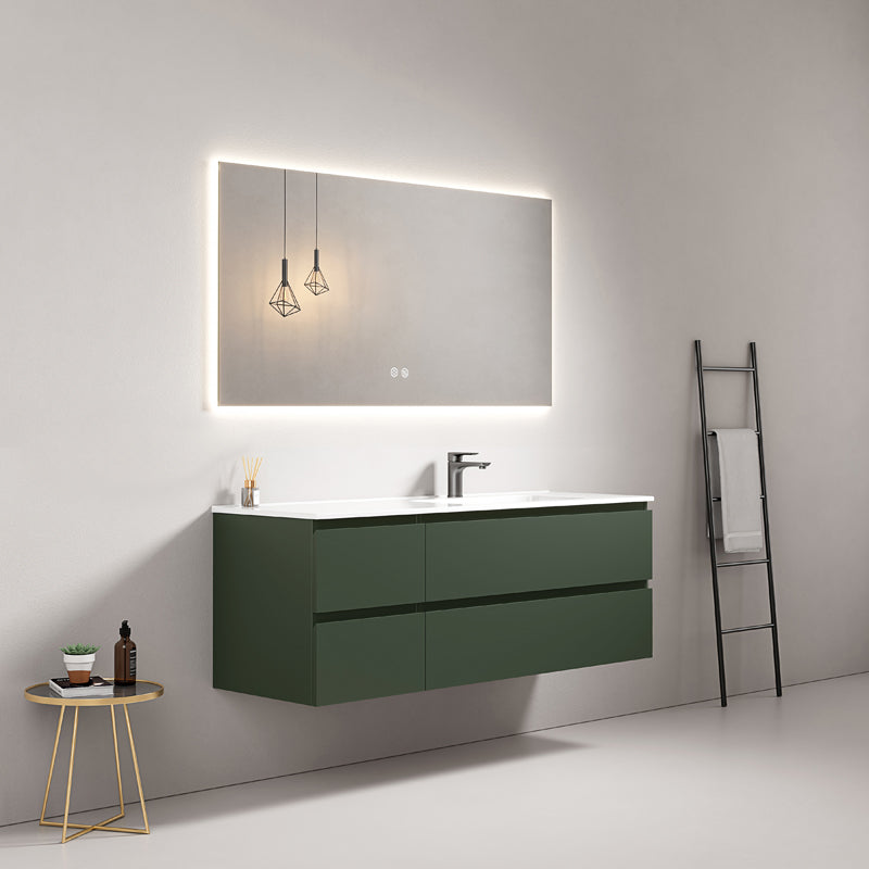 Mobile bagno sospeso 140 cm Verde Comodoro Lavabo a Destra in Resina Specchio Quadro Retroilluminato - Fiji Paint
