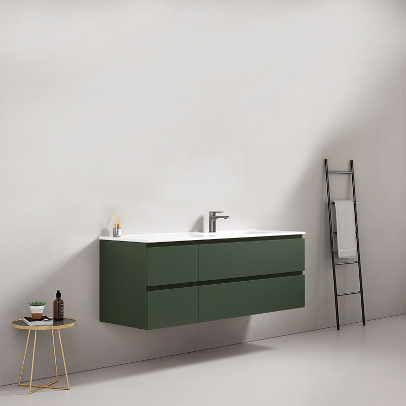 Mobile bagno sospeso 140 cm Verde Comodoro Lavabo a Destra in Resina Senza Specchio - Fiji Paint