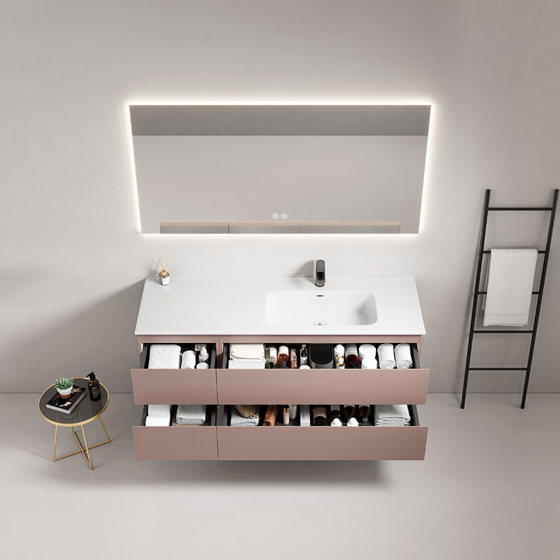 Mobile bagno sospeso 140 cm Rosa Retro Lavabo a Destra in Resina Specchio Quadro Retroilluminato - Fiji Paint