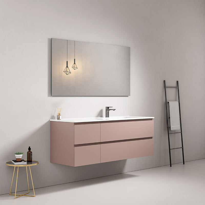 Mobile bagno sospeso 140 cm Rosa Retro Lavabo a Destra in Resina Specchio Quadro - Fiji Paint