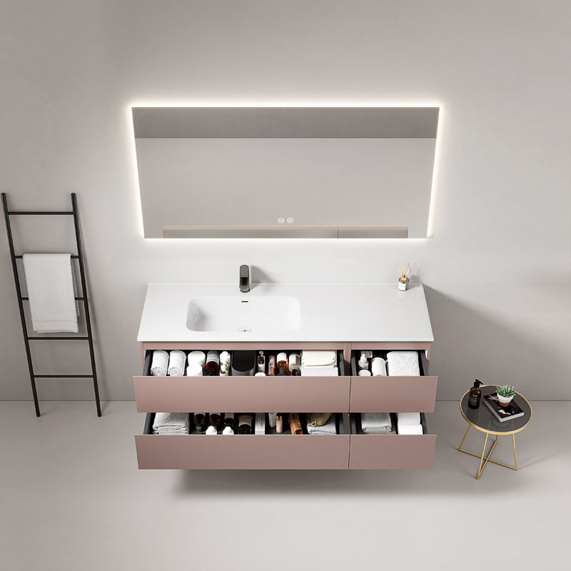 Mobile bagno sospeso 140 cm Rosa Retro Lavabo a Sinistra in Resina Specchio Quadro Retroilluminato - Fiji Paint