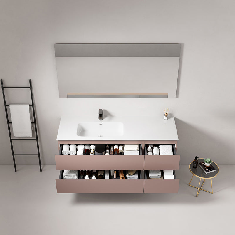 Mobile bagno sospeso 140 cm Rosa Retro Lavabo a Sinistra in Resina Specchio Quadro - Fiji Paint