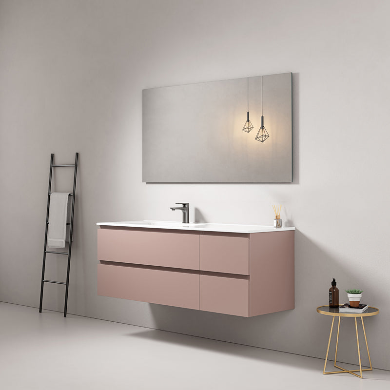 Mobile bagno sospeso 140 cm Rosa Retro Lavabo a Sinistra in Resina Specchio Quadro - Fiji Paint